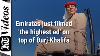 How Emirates filmed the highest ad on top of Burj Khalifa [upl. by Adlitam]