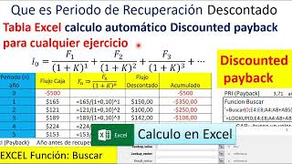 Calculo automáticoExcel Periodo de Recuperación Descontado de una inversion payback descontado [upl. by Riegel]