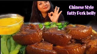 Chinese Style Pork fatty belly with moong dhal fry salad  eating show  Mukbang [upl. by Lilah475]