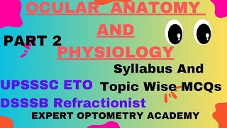 Ocular Anatomy And Physiology MCQs Part2  MCQs Series for UPSSSC ETO  DSSSB Refractionistoptom [upl. by Leahcimdivad]