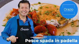 PESCE SPADA IN PADELLA  ricetta semplice e veloce con pomodori capperi e olive [upl. by Htnamas980]