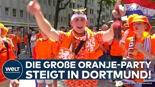 EM 2024 Niederlande gegen England Holländer feiern große OranjeParty mit Fanmarsch in Dortmund [upl. by Straub121]