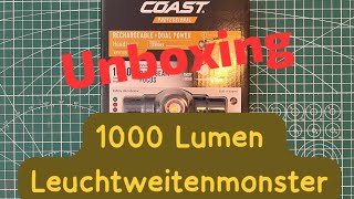 1000Lumen Unboxing und kurzes Review COAST XPH30R Stirnlampe [upl. by Home108]