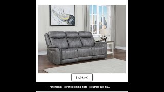 Transitional Power Reclining Sofa  Neutral FauxSuede Power Footrest Power Headrest  Built to [upl. by Erdnuaed]