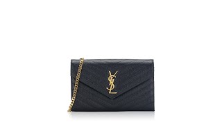 Saint Laurent Grain De Poudre Matelasse Monogram 22cm Chain Wallet Black [upl. by Aicila]