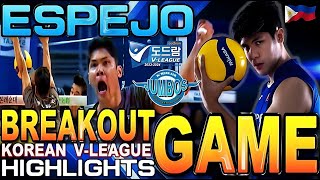 ESPEJO BREAKOUT GAME HIGHLIGHTS  KOREAN MEN V LEAGUE  JUMBOS VS WOORI CARD  marckespejo espejo [upl. by Safir]