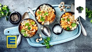 Kichererbsencurry Rezept  Vegetarisches Curry mit Süßkartoffeln amp Cashews  EDEKA [upl. by Erehpotsirhc499]