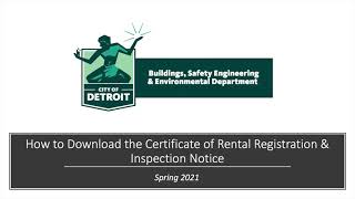 City of Detroit AccelaeLAPS Video Tutorials How to Download Certificate of Rental RegInsp Notice [upl. by Analla]