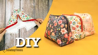 Easy Zippered Pouch Tutorial with Flat Bottom 📌 DIY Sewing for Beginners [upl. by Floris477]