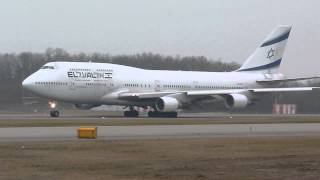 HD El Al Boeing 747400 take off at GenevaGVALSGG [upl. by Naujek]