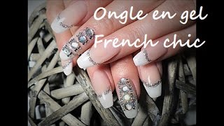 Ongle en gel  French chic avec liseré paillette pose type salon [upl. by Justine]