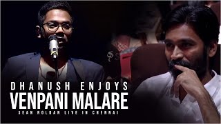 Dhanush enjoys Venpani Malare amp Paarthaen Live by RR  Sean Roldan Live in Chennai  Silver Tree [upl. by Adnovaj]