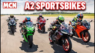 2024 A2 sportsbike Shootout  Ninja500 vs CBR500R vs 457RS vs RC390 vs 450SRS  MCN [upl. by Tinya]