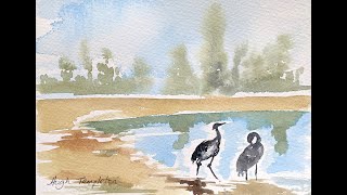 No drawing 8 minute Herons on a lake [upl. by Odinevneib931]