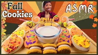 ASMR  MUKBANG EATING FALL COOKIES AND MILK  SUGAR COOKIES  PUMPKIN COOKIES  CHOCOLATE COOKIES [upl. by Nee517]