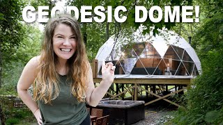 LUXURY GLAMPING DOME Full Airbnb Geodesic Dome Tour [upl. by Anaila]