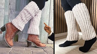 EASY Crochet RIBBED Leg Warmers [upl. by Weinstock]