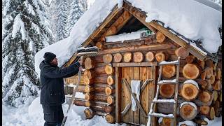 SURVIVE WINTER IN SMALL COZY LOG CABIN IN THE WOODS [upl. by Woodhouse]