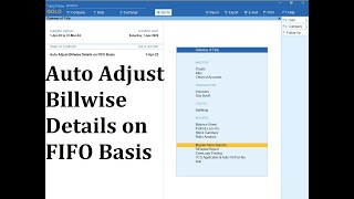 Auto adjust bill wise details on FIFO Basis in Tally  TallyPrime Customisation [upl. by Odnesor]