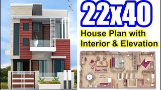 22x40 House plan with Complete Interior and elevation [upl. by Lash]