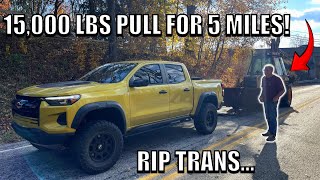 ZR2 Drags WRECKED Backhoe 5 Miles UPHILL Back To Farm RIP My Trans [upl. by Eenaj]