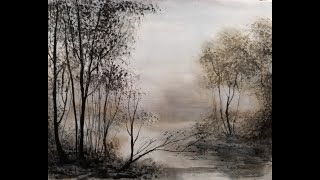 Watercolor Landscape Tutorial 144 exploring white and black gouache over a watercolor painting [upl. by Airlee509]