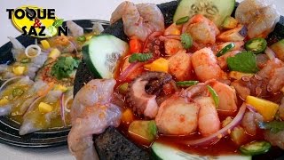 Molcajete de Mariscos  Aguachile Rojo Toque y Sazón [upl. by Naryt]