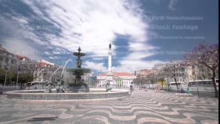 The National Theatre D Maria Rossio Square with fountain Lisbon Portugal timelapse hyperlapse [upl. by Harbird]