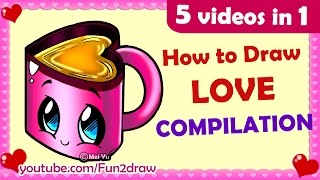 5 CUTE LOVE DRAWINGS IN 1  How to Draw Easy Cute Love Cartoons  Mei Yu Fun2draw Learn from Home [upl. by Yhpos]