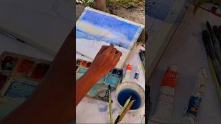 Beautiful watercolour paintingbeginners landscapearthow to draw sea beach shortsvideo drawing [upl. by Hachman]