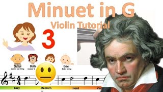 Beethovens minuet in G  Suzuki Violin book 2  sheet music and easy violin tutorial [upl. by Rehttam]