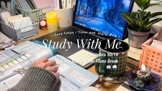 2HR STUDY WITH ME 📖🌧️ relaxing rain  pomodoro 5010 🎹 with calm piano break [upl. by Ermey]