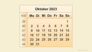 Kalender Oktober 2023 [upl. by Leanna]