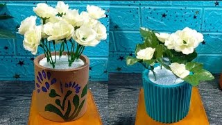 How to make desktop flower vase  Diy simple cardboard tube craft  Home decor [upl. by Eizzil]