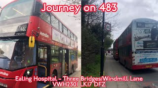 Designed Bus Journey on 483 Ealing Hospital  Three BridgesWindmill Lane VWH2301 LK17 DFZ [upl. by Randee]