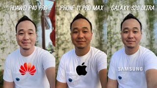 Huawei P40 Pro vs iPhone 11 Pro vs Galaxy S20 Ultra Camera Test Comparison [upl. by Ennad]