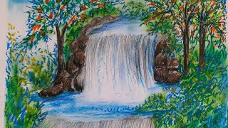 Easy Waterfall Jungle Scene with Oil Pastels  StepbyStep Tutorial [upl. by Hollis]