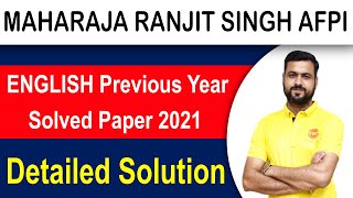 MRSAFPI Previous Year Solved Question Paper 2021  English Questions for AFPI Entrance Exam [upl. by Baird]