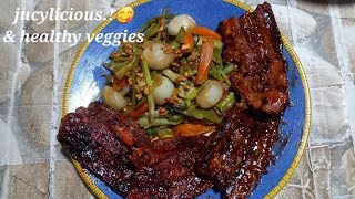 PORK BELLY BARBECUE IN A PAN amp VEGETABLES RECIPE vegetablesstirfry myownrecipe cooking [upl. by Haimrej]