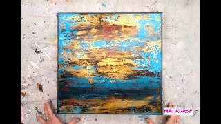 Abstrakte Landschaft Acrylmalerei mit Gold  NEU  Folientechnik und Spachteltechnik [upl. by Asiaj]