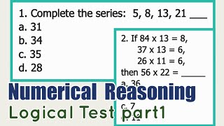 Part1 Logical Test  NUMERICAL REASONING [upl. by Marijane]