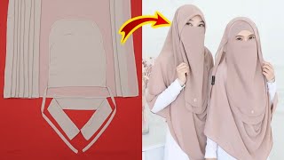 Instant Hijab Design With Nose Piece Cutting And Stitching Niqab Design DIY  Ready to wear hijab [upl. by Helsie]