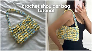 how to crochet a shoulder bag FOR BEGINNERS 🌻 crochet tshirt yarn bag [upl. by Nnitsuj81]