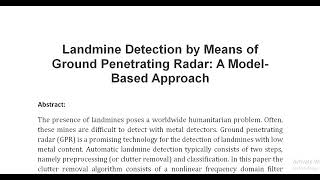 Landmine Detection by Means of Ground Penetrating Radar A Model Based Approach [upl. by Nylatsyrk]