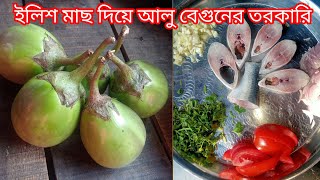 ইলিশ মাছ দিয়ে আলু বেগুনের তরকারি 🤤 ll How to make a kitchen vegetable recipeMonia moni [upl. by Oicnedurp554]