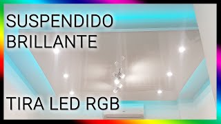 Cielo raso suspendido PVC Blanco brillante tensado con tira LED RGB perimetral [upl. by Leicam443]