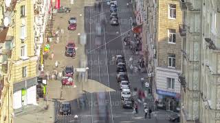 Moscow avenue with historical buildings aerial timelapse in Kharkiv Ukraine [upl. by Reggis]