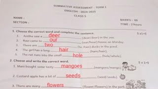 5th std English SUMMATIVE ASSESSMENTTERM 1ENGLISH20242025 CLASS 5 Summative assessment qus paper [upl. by Gusella144]