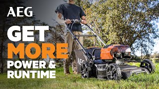 GET MORE Runtime  AEG 2x18V 36V 18” FUSION Lawn Mower [upl. by Bethesde180]