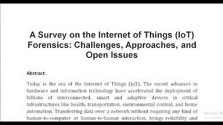 A Survey on the Internet of Things IoT Forensics Challenges Approaches and Open Issues [upl. by Miahc662]